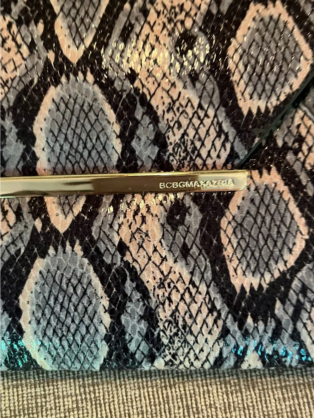 BCBG Maxazria faux snakeskin clutch bag purse with dust bag NWT